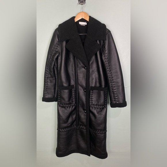 Jonathan Simkhai Windsor Vegan Sherpa Biker Coat Black Braided Long Length‎ XS - Picture 2 of 12